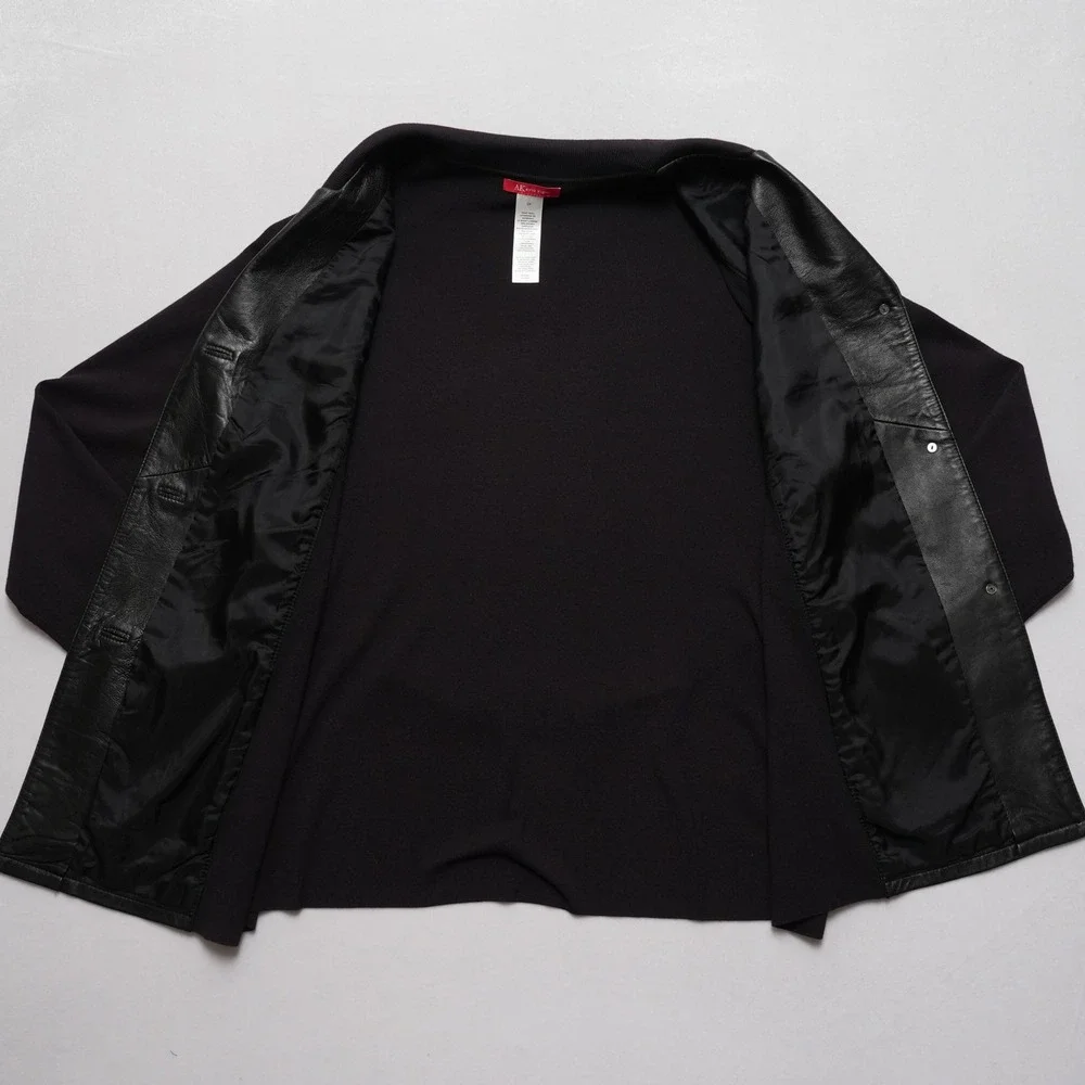 Anne Klein Womens 2X Black‎ Leather Mixed Media Moto Style Jacket